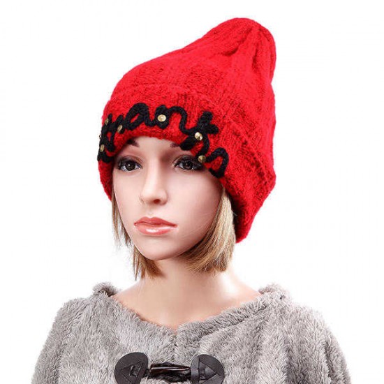 Women Ladies Thicken Knitting Hat Braided Crochet Rivets Winter Warm Ski Beanie Cap