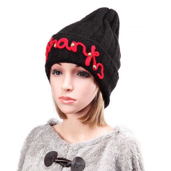 Women Ladies Thicken Knitting Hat Braided Crochet Rivets Winter Warm Ski Beanie Cap