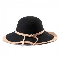 Women Ladies Vintage Wool Felt Flat Wide Brim Top Cap Bow Band Jazz Hat