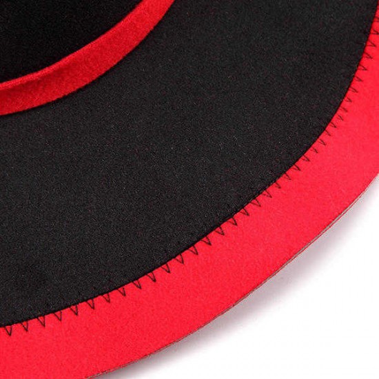 Women Ladies Vintage Wool Felt Flat Wide Brim Top Cap Bow Band Jazz Hat