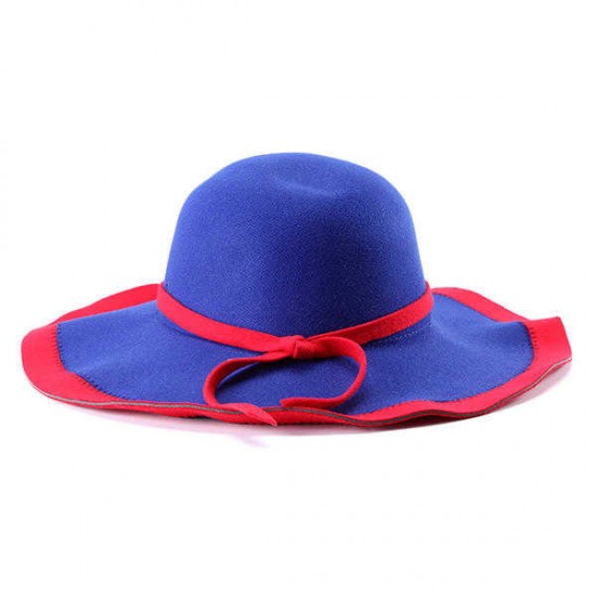 Women Ladies Vintage Wool Felt Flat Wide Brim Top Cap Bow Band Jazz Hat