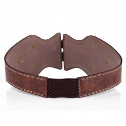 Women Lady  Crazy Horse PU Leather Needle Buckle Elastic Wide Belt Brown Color Wristband Strap