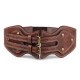 Women Lady  Crazy Horse PU Leather Needle Buckle Elastic Wide Belt Brown Color Wristband Strap