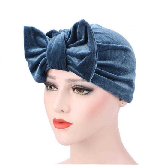 Women Large Bowknot Cotton Beanies Casual Solid Warm Soft Skullies Hat