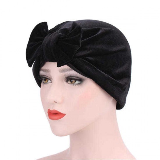 Women Large Bowknot Cotton Beanies Casual Solid Warm Soft Skullies Hat