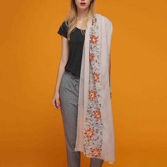 Women Linen Handcraft Embroidery Printting Scarves Fashion Summer Outdoor Flower Shawl Scarf