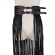 Women Long Fringe Belt Black PU Leather Belts Rivet Long Tassels Pin Buckle Belt