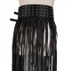 Women Long Fringe Belt Black PU Leather Belts Rivet Long Tassels Pin Buckle Belt