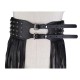 Women Long Fringe Belt Black PU Leather Belts Rivet Long Tassels Pin Buckle Belt