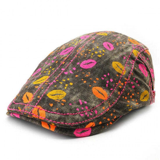 Women Men Cotton Print Beret Peaked Cap Casual Outdoor Windproof Warm Hats Adjustable Casquette Cap