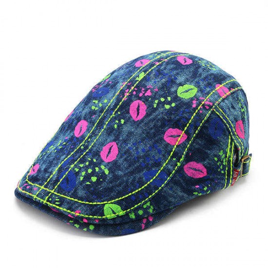 Women Men Cotton Print Beret Peaked Cap Casual Outdoor Windproof Warm Hats Adjustable Casquette Cap