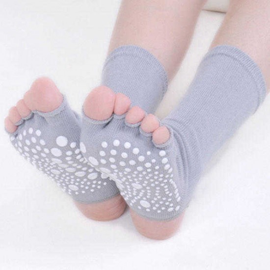 Women Men Five Finger Toes Yoga Socks Bare Heel Toes High Tube Non-Slip Cotton Stocking