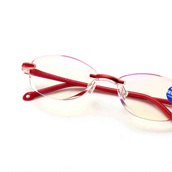 Women Men Frameless Trimming Diamond Reading Glasses Blue Light Blocking Glasses