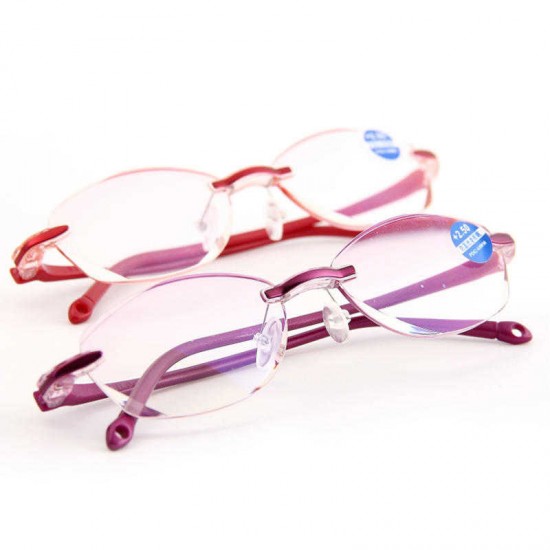 Women Men Frameless Trimming Diamond Reading Glasses Blue Light Blocking Glasses