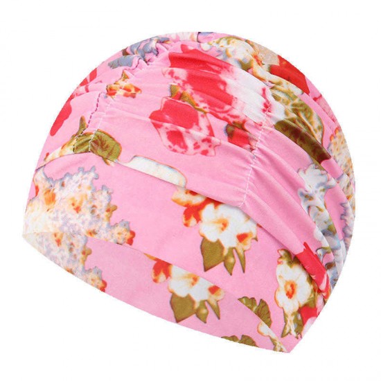 Women Men Plus Size Folding Nylon Print Flexible Swimming Cap Protection Long Hair Cloth Bathing Cap