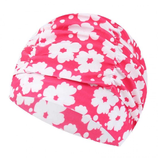 Women Men Plus Size Folding Nylon Print Flexible Swimming Cap Protection Long Hair Cloth Bathing Cap