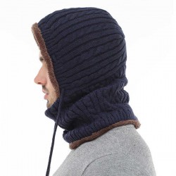 Women Men Thick Knitted Warm Beanie Cap With Earmuffs Hooded Scarf Hooded Neck Cap