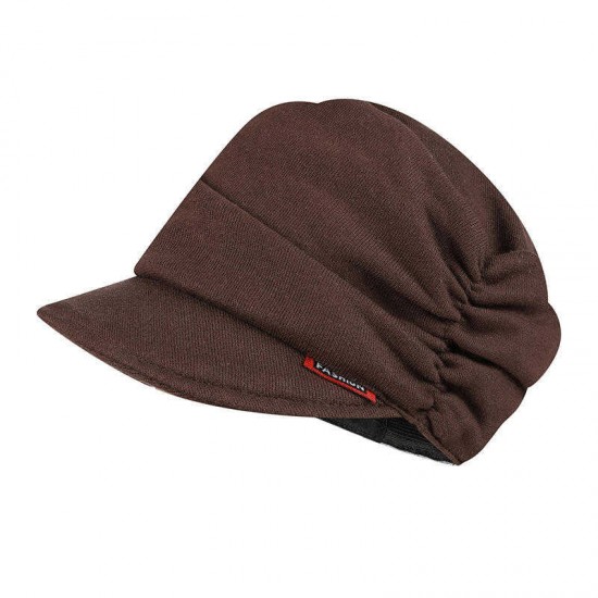 Women Men Unisex Warm Side Pleated Peaked Pile Cap Casual Stylish Solid Cotton Octagon Beret Hat