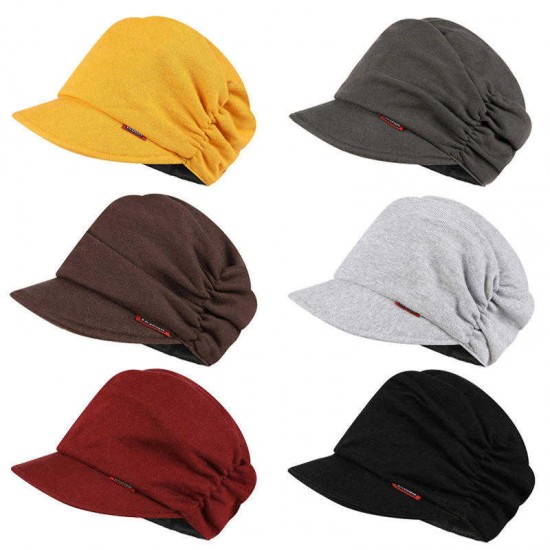 Women Men Unisex Warm Side Pleated Peaked Pile Cap Casual Stylish Solid Cotton Octagon Beret Hat