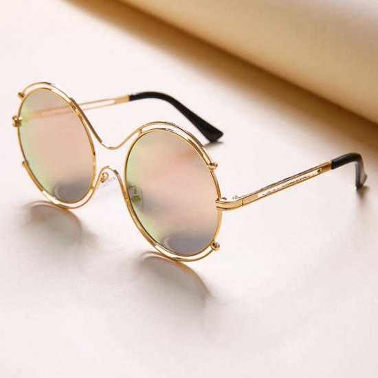 Women Mens Unisex Vintage Anti-UV Double Ring Sunglasses Retro Steampunk Round Mirror Lens Glasses