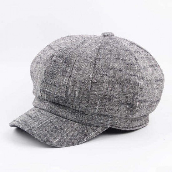 Women Mens Vintage Linen Octagonal Cap Casual Solid Painter Hat Newsboy Cap