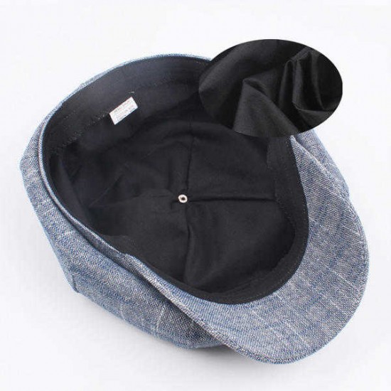 Women Mens Vintage Linen Octagonal Cap Casual Solid Painter Hat Newsboy Cap