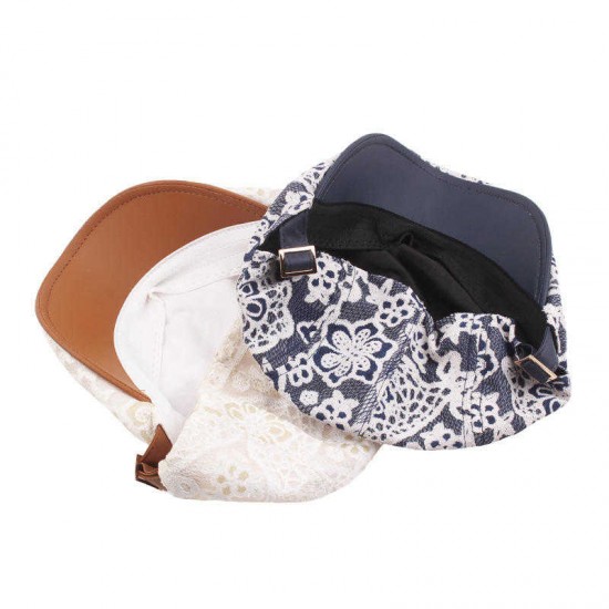 Women Mesh Breathable Lace Beret Hat Embroidery Flowers Thin Sunscreen Leather Cap