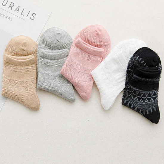 Women Mesh Harajuku Rhombus Middle Tube Short Socks Breathable Good Elastic Funny Socks