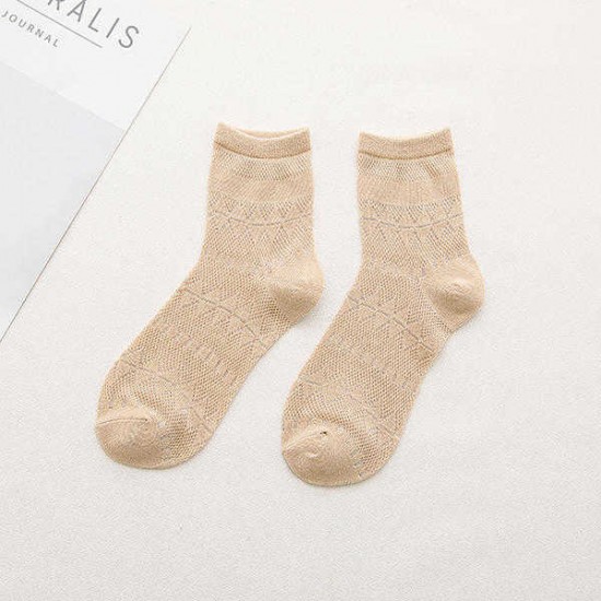 Women Mesh Harajuku Rhombus Middle Tube Short Socks Breathable Good Elastic Funny Socks