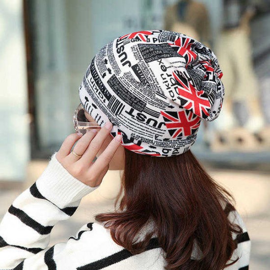 Women Milk Silk Skullies Beanies Cap Casual Flag Pattern Daul Use Multifunction Scraf