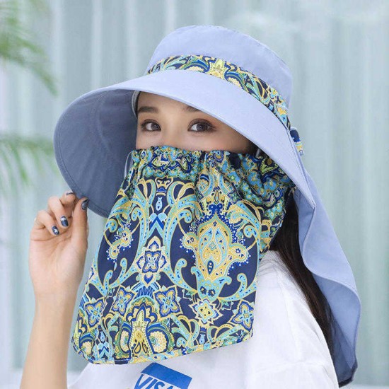 Women Multi-Function Sunshade Bucket Hat with Face Protection and Shawl Uv Protection Fisherman Cap