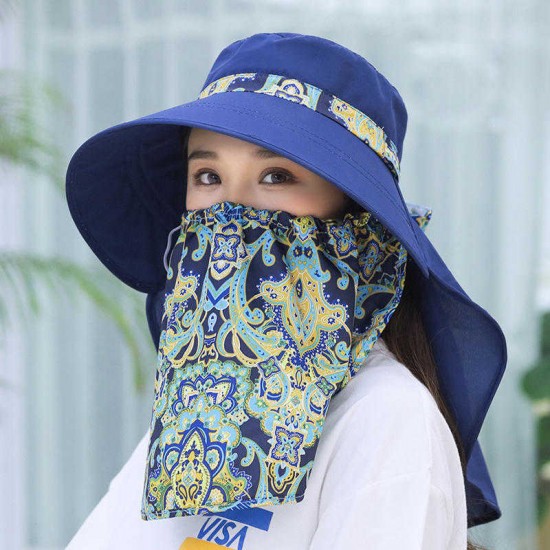 Women Multi-Function Sunshade Bucket Hat with Face Protection and Shawl Uv Protection Fisherman Cap