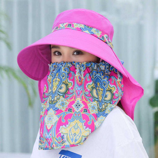 Women Multi-Function Sunshade Bucket Hat with Face Protection and Shawl Uv Protection Fisherman Cap