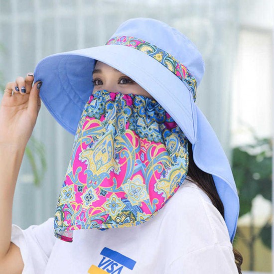 Women Multi-Function Sunshade Bucket Hat with Face Protection and Shawl Uv Protection Fisherman Cap