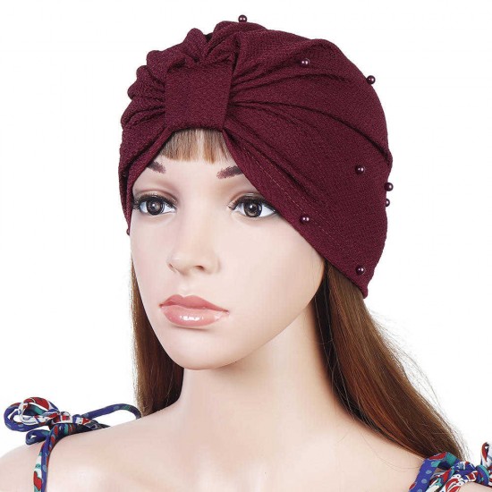 Women Muslim Crossword Cotton Flexible Earmuffs Turban Hat Winter Warm Beanie Cap