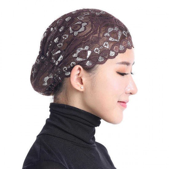 Women Muslim Shiny Lace Head Coverings Headscarf Hat Islamic HeadWear Cap Scarf Hijab Undercaps