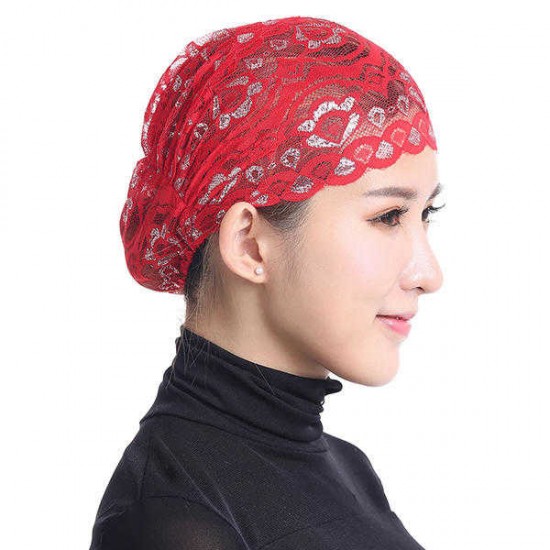 Women Muslim Shiny Lace Head Coverings Headscarf Hat Islamic HeadWear Cap Scarf Hijab Undercaps