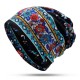 Women Muslin Ethnic Multi-purpose Plus Velvet Double Layers Beanie Hat Scarf Earmuffs Print Skullcap