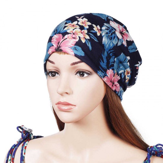 Women Muslin Printting Ethnic Cotton Breathable Thin Beanie Hat Vintage Good Elastic Turban Caps