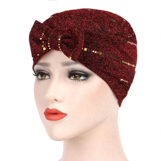 Women Muslin Studded Breathable Thin Ethnic Cotton Lace Beanie Hat Vintage Good Elastic Turban Caps