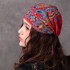 Women Navy Vintage Beanie Hat Ethnic Embroidery Flowers Slouch Cotton Skullcap Cap