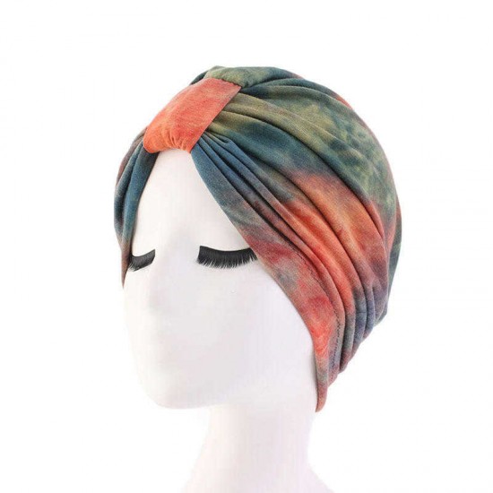 Women New Stretch Cloth Tie-dye Headband Turban Cap