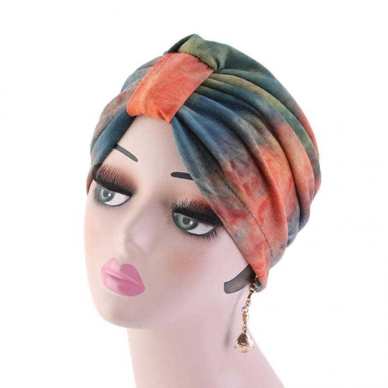 Women New Stretch Cloth Tie-dye Headband Turban Cap