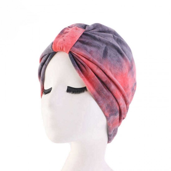 Women New Stretch Cloth Tie-dye Headband Turban Cap