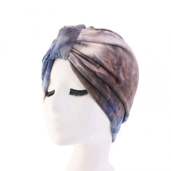 Women New Stretch Cloth Tie-dye Headband Turban Cap