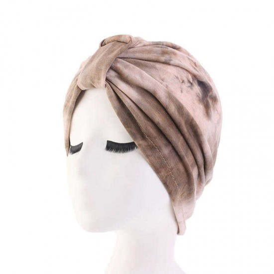 Women New Stretch Cloth Tie-dye Headband Turban Cap