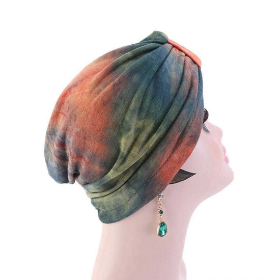 Women New Stretch Cloth Tie-dye Headband Turban Cap