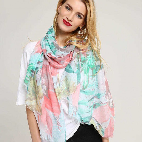 Women Noble Linen Lightweight Sunflower Abstract Painting Scarf Summer Breathable Flower Shawl