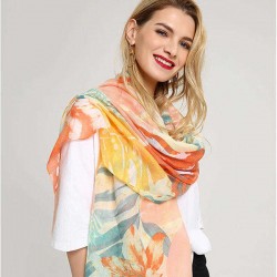 Women Noble Linen Lightweight Sunflower Abstract Painting Scarf Summer Breathable Flower Shawl