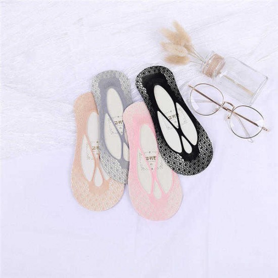 Women Non Slip Breathable Low-Cut Ankle Socks Hollow Out Cute Boat Socks